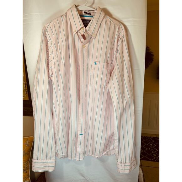 Abercrombie & Fitch Pink Blue Stripe Y2K Button Down Big Tall Mens Sz XXL Muscle - Picture 4 of 9